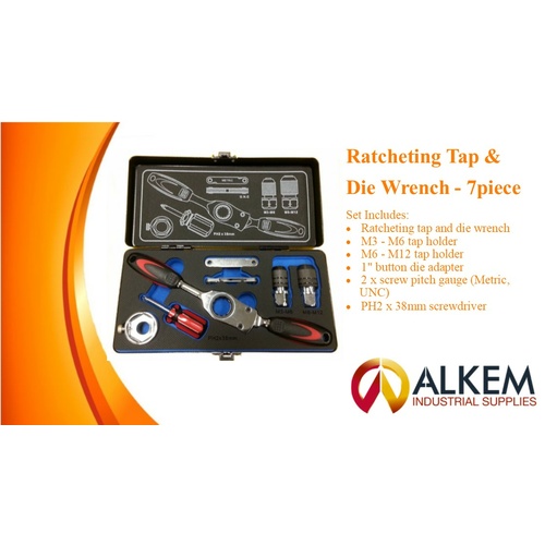 Ratcheting Tap & Die Wrench - 7 Piece